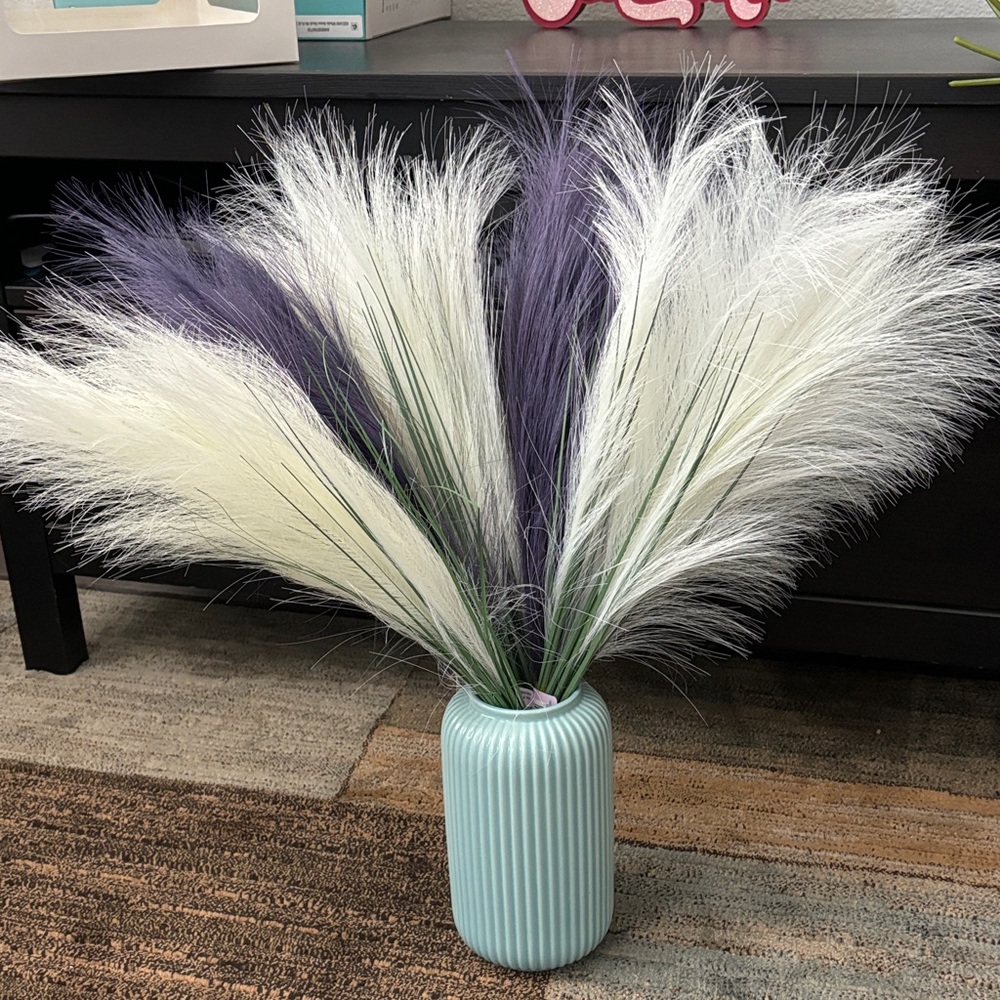 Faux Pampas Grass Arrangement in White and Purple